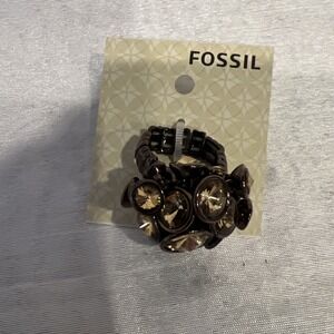 New- Fossil Brown‎ IP RIVOLI Champagne Set Stone Shaky Stretch Ring JA4143 $45